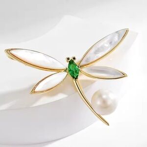 Elegant Gold and Green Dragonfly Brooch